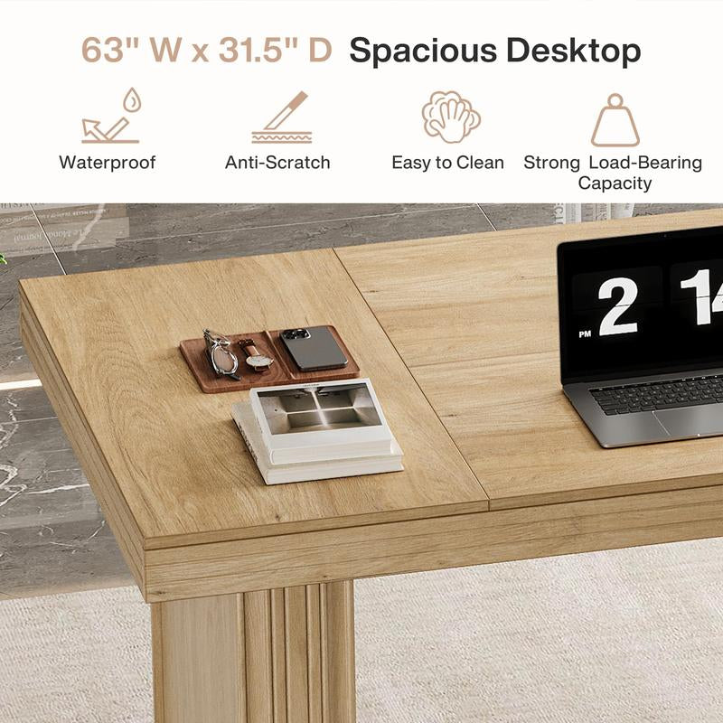 Tribesigns Executive Desk 63", Large Office Computer Desk with Heavy-Duty Legs & Thickened Desktop, Elegant Workstation for Study & Conference