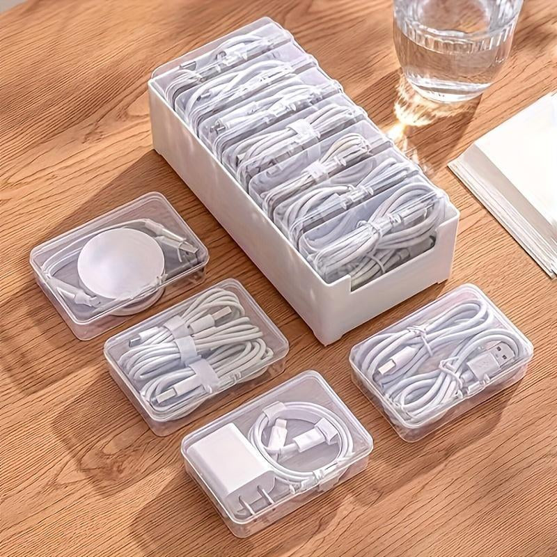 Desktop Charging Cable Management Box, 1 Set Including 7 Small Clear Boxes & 1 Large White Box, Desk Organizer for Home & Office, Stationary Organizer Holder