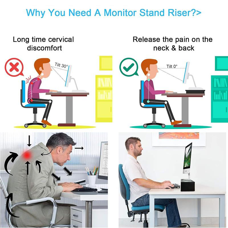 Heavy Duty Monitor Stand Riser 16.5Inch, 2 Tiers Desk Organizer Stand &Tablet Phone Stand for Desktop, Laptop Black
