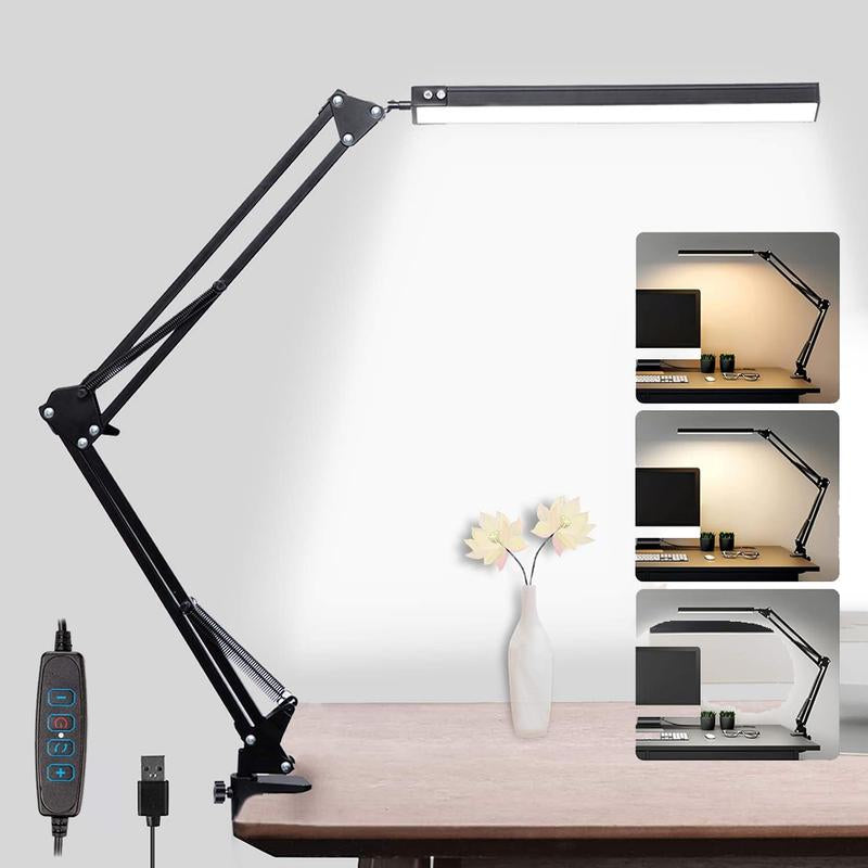 LED Desk Lamp with Clamp,Adjustable Swing Arm Desk Lamps for Home Office,Dimmable Eye Care Desk Light Bright Modern Led Table Lamp for Nail Tech Architect,Flexible Tall Task Table Light