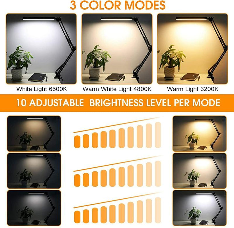 LED Desk Lamp with Clamp,Adjustable Swing Arm Desk Lamps for Home Office,Dimmable Eye Care Desk Light Bright Modern Led Table Lamp for Nail Tech Architect,Flexible Tall Task Table Light