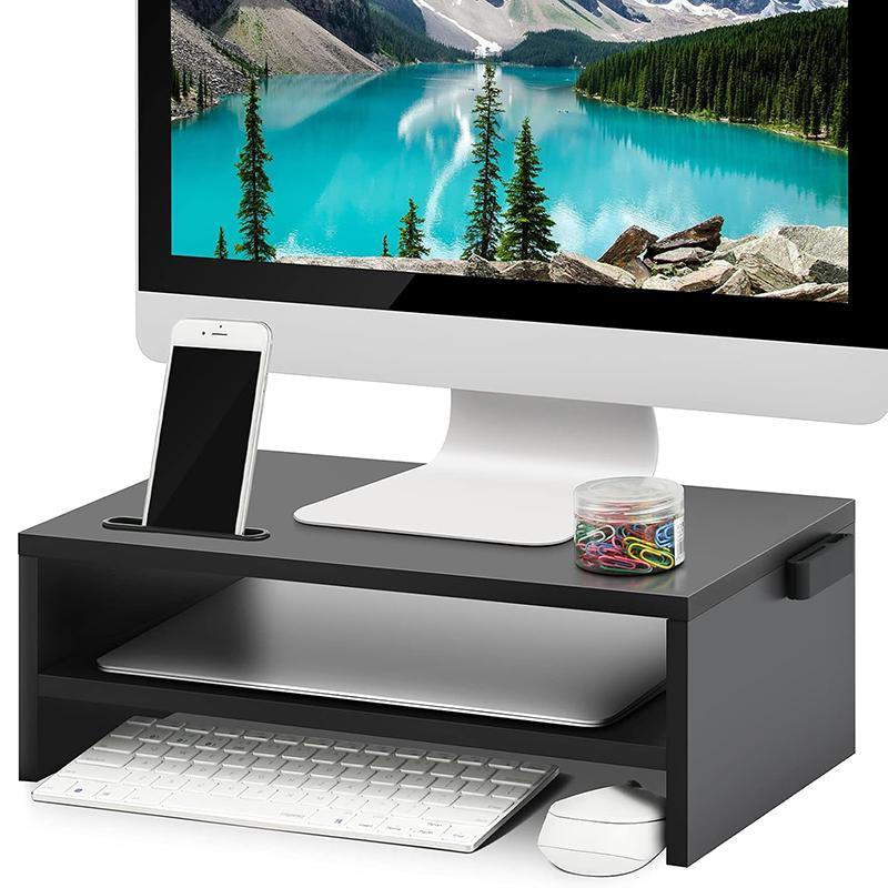 Heavy Duty Monitor Stand Riser 16.5Inch, 2 Tiers Desk Organizer Stand &Tablet Phone Stand for Desktop, Laptop Black