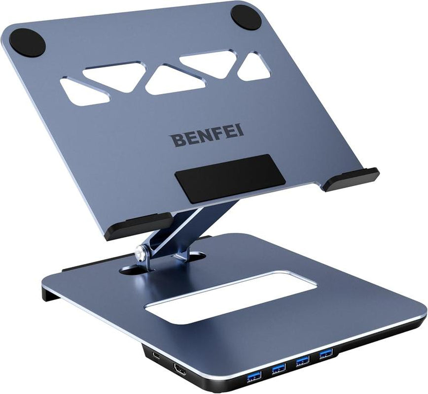 BENFEI Laptop Stand with USB C 6In1 Docking Station, HDMI 4K@60Hz, 4*USB3.0, 100W PD Compatible with Macbook Pro/Air, Ipad Pro, XPS, Thinkpad
